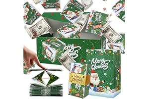 RAIN BUNNY Surprise Gift Box Explosion for Money, Unique Folding Bouncing Red Envelope Gift Box with Confetti, Cash Explosion Luxury for Birthday Anniversary Valentine Proposal (15 Bounces) (Christmas-Green)