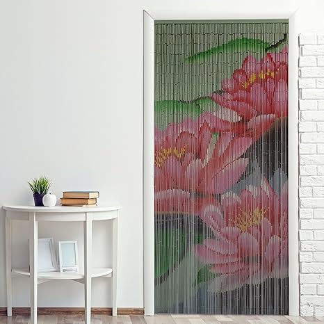 Power-Preise24 Bambus Türvorhang Nature 90 x 200 cm bunter Raumteiler mit 65 Strängen aus Bambus mit beidseitigem Naturmotiv 