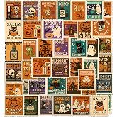 Eclazul Halloween Stickers Party Favors - 100 Pcs Stamp Gifts Decor Bulk | Orange Pumpkin Ghost Waterproof Vinyl Decals Goodie Bag Stuffers for Adults Kids Women Girl Boy Water Bottle Laptop Keyboard