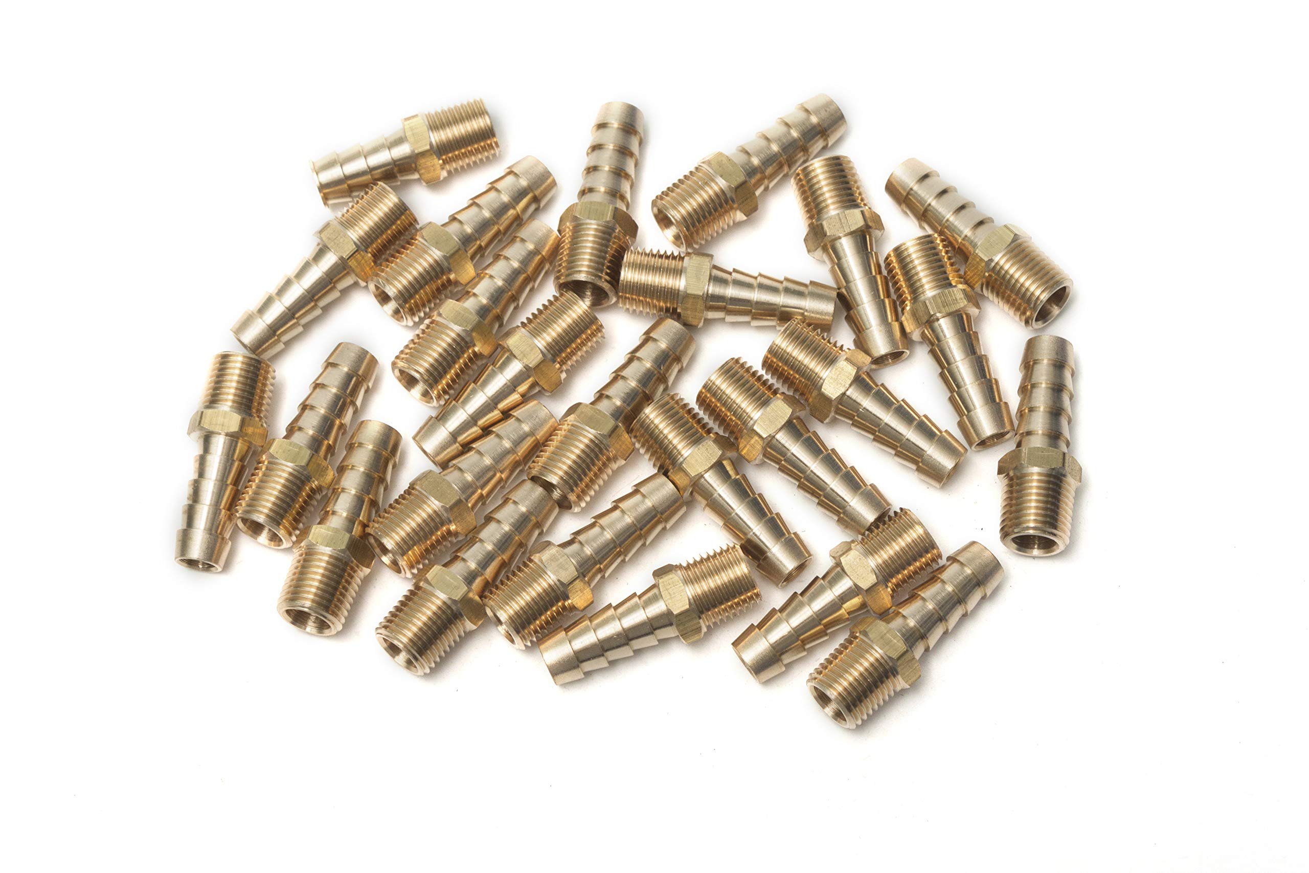 LTWFITTING Brass 1/4-Inch Male BSPT x 10mm Hose Barb Coupler Adapter Fitting for Vehicle Fuel System, HVAC System (Pack of 25)