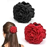 2pcs Rose Hair Clip, Claw with Fabric Flowers for Women's Girls Lady, Elegant Floral Claws Clips Hairpin Barrettes, Large Non Slip Strong Hold, Handmade Boho Fashion Headwear Accessories, Red Black