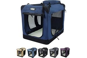 EliteField 3-Door Folding Soft Dog Crate with Carrying Bag and Fleece Bed (2 Year Warranty), Indoor & Outdoor Pet Home (42" L x 28" W x 32" H, Navy Blue)