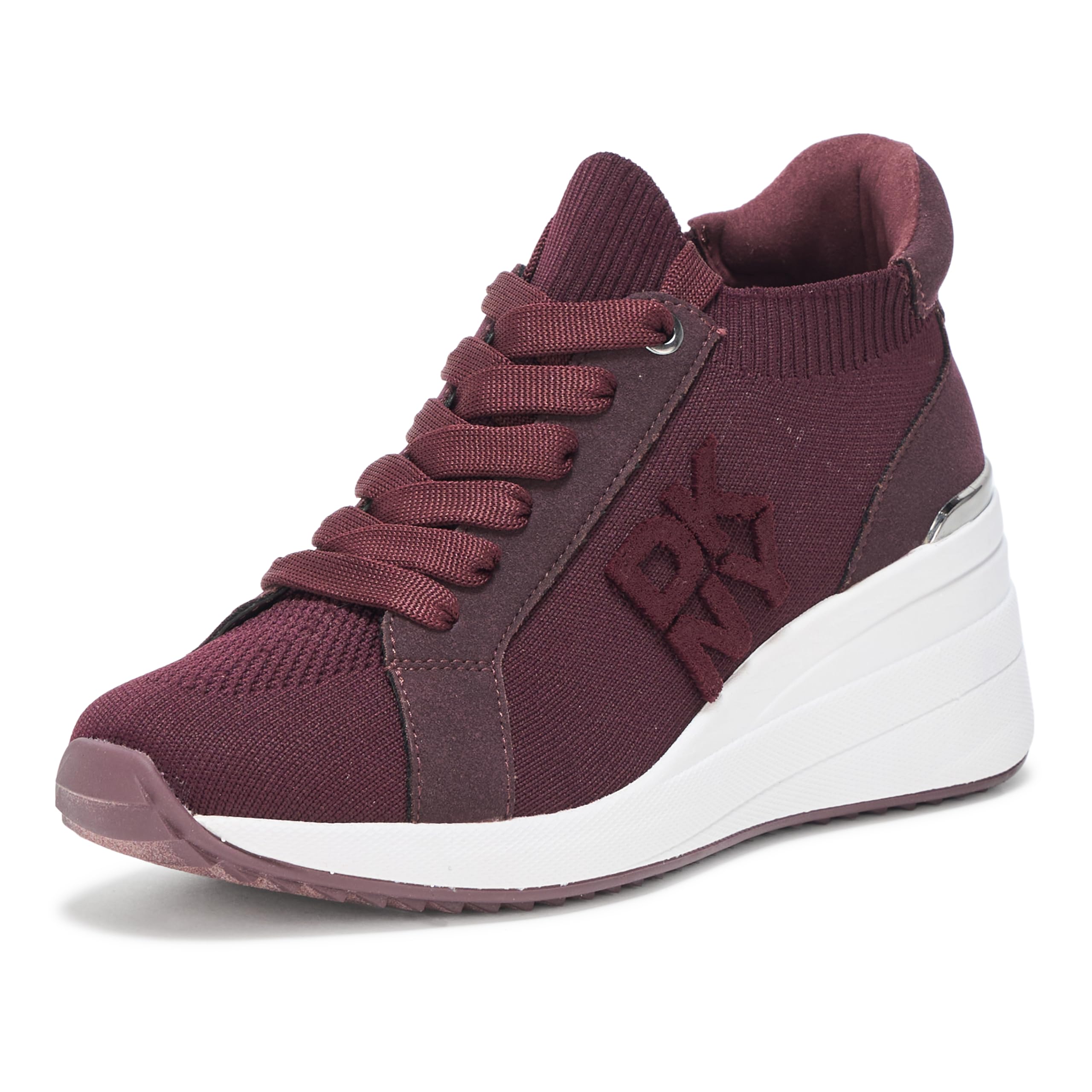 DKNY Women’s Kasia Lace Up Wedge Sneaker, Wine, 9.5