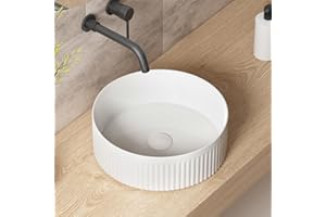 Small Bathroom Sink, OCEALAGOON 14 Inch Round Bathroom Sinks Above Counter, Porcelain Ceramic White Vessel Sink, Modern Sink, Sink Bowls for Bathroom Vanity Cabinet, RV Bathroom Sink, Art Wash Basin