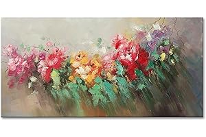 EVERFUN ART Red Flowers Canvas Wall Art Landscape Oil Painting Modern Colorful Poppy Floral Picture Artwork Large Framed for Bedroom Living Room Home Office Wall Decor