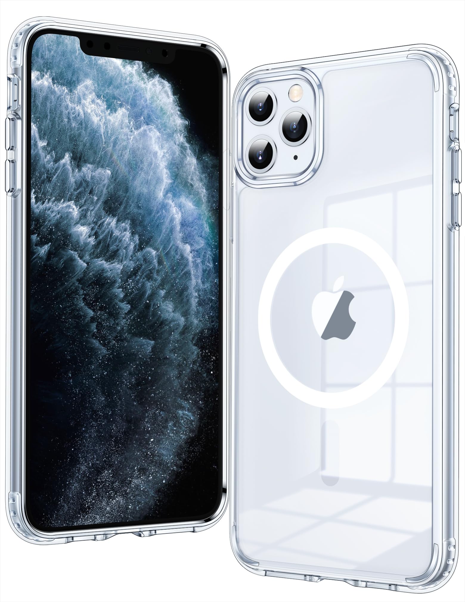 Photo 1 of FNTCASE for iPhone 11 Pro-Max Case: Clear Crystal Magnetic Anti-Yellowing Case - Protective Drop Protection & Shockproof Transparent Phone Cover (Clear)