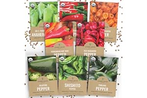 SWEET YARDS Organic Hot Pepper Seeds Variety Pack - 8 Individual Packs - 2025 Season - Habanero, Jalapeno, Cayenne, Anaheim and More! for Indoor & Outdoor Planting (Non-GMO, Certified Organic)