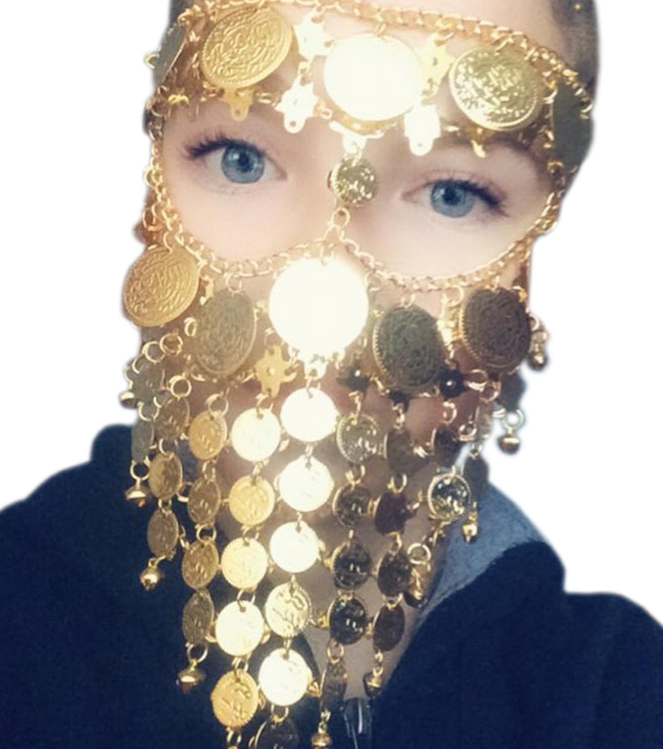 Astage Lady Cosplay Belly Dance Jewelry Coin Veil Halloween Accessories Gold Color: Clothing