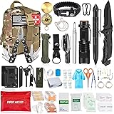 Aokiwo 200Pcs Emergency Survival Kit and First Aid Kit Professional Survival Gear SOS Emergency Tool with Molle Pouch for Cam