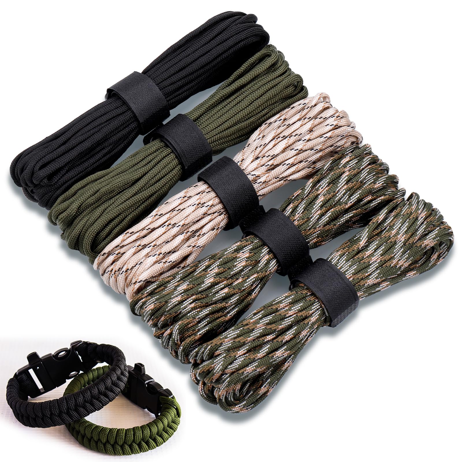 Hejo 5 Pcs Paracord Cords Rope, 50m/164ft Nylon Rope, Para Cord 550lb Breaking Strength for Outdoor Survival Rope, Camping (5×10m)