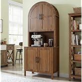 Arched Kitchen Pantry, Large Kitchen Storage Cabinet with Fluted Doors | 76" Tall, with Microwave Stand, Modern Wood Buffet S