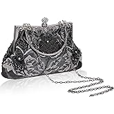 Women's Beaded Clutch 8.6 x 5.2 x 2.8 Inch Vintage Embroidery Evening Bag Sequin Rhinestone Clutch Purse Floral Crossbody Bag