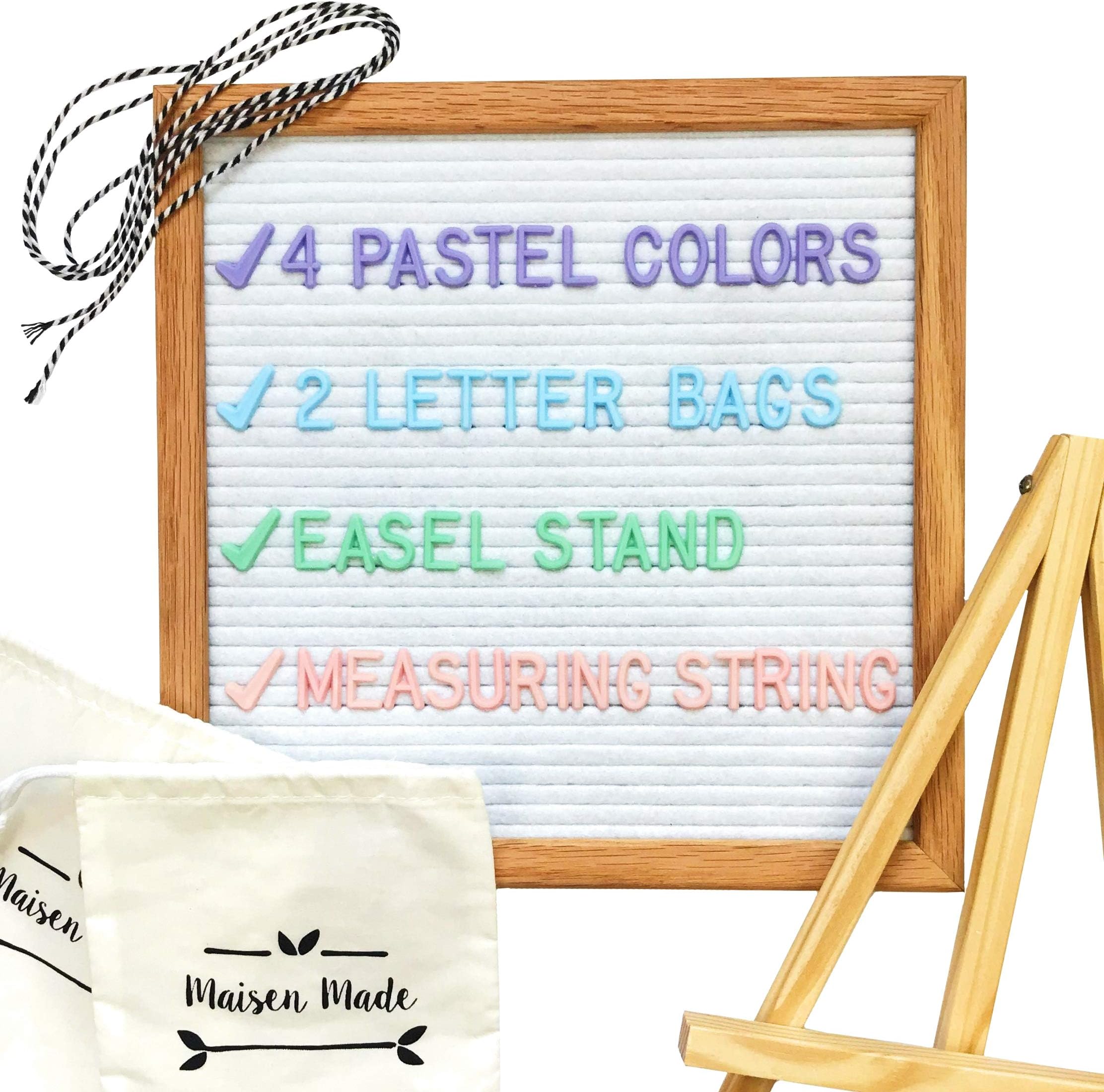 White Letter Board with 4 Changeable Pastel Letters. Includes Easel Stand, 2 Letter Bags, and Measuring String.