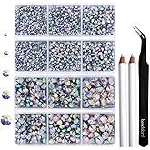 6736pcs Hotfix Rhinestones Flatback,Clear AB Rhinestones for Crafts Clothes Mixed 5 Sizes, Hotfix Crystals with Tweezers and Wax Pencil Kit, SS6-SS30, Clear AB
