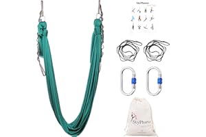 SKYPHAROS 5.5 Yards Aerial Silks Yoga Swing Set - Aerial Yoga Hammock Kit Anti-Gravity Flying for Fitness, Low/Non Stretch Nylon Tricot Fabric Hardware Included for Dance