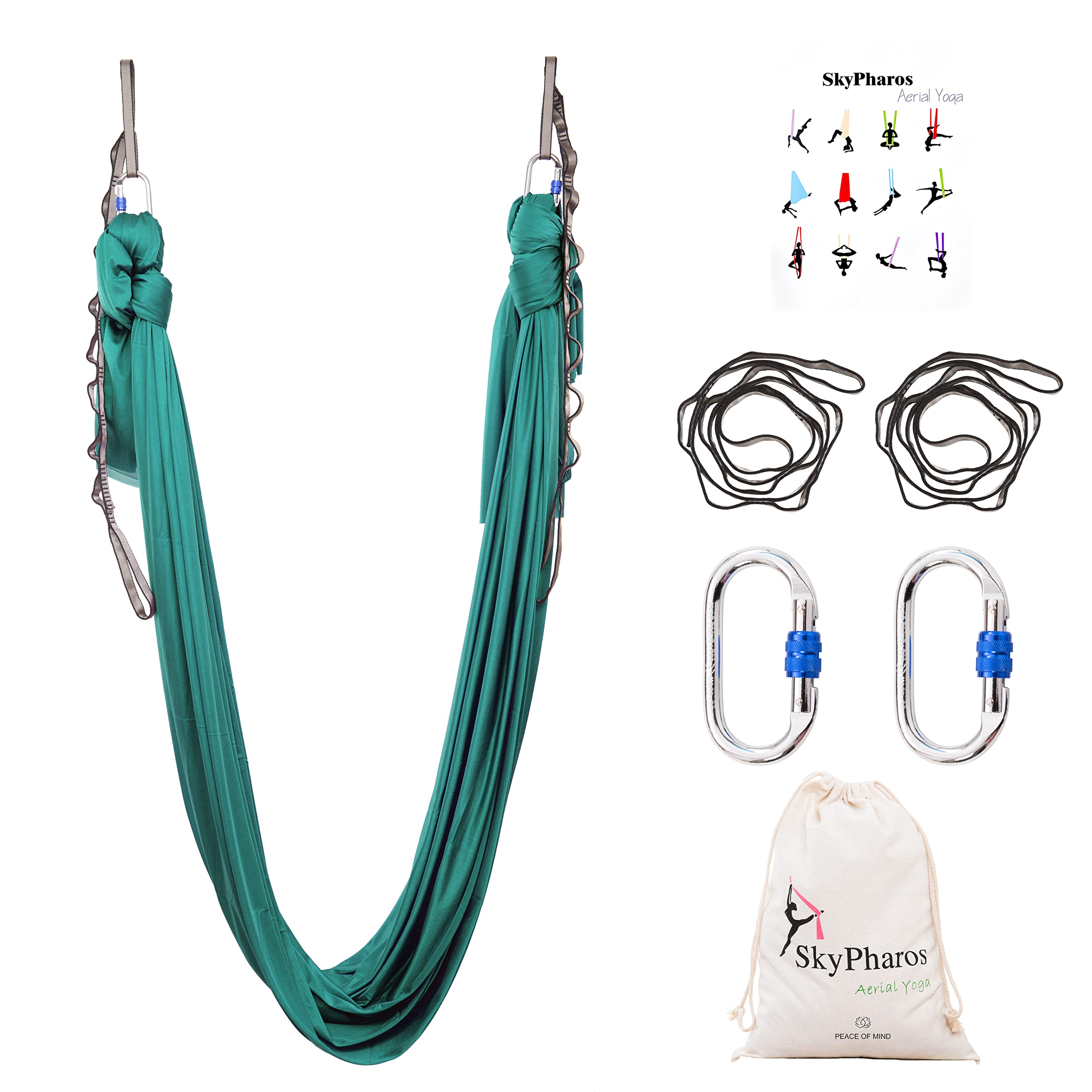Photo 1 of SKYPHAROS 5.5 Yards Aerial Silks Yoga Swing Set - Aerial Yoga Hammock Kit Anti-Gravity Flying for Fitness, Low/Non Stretch Nylon Tricot Fabric Hardware Included for Dance