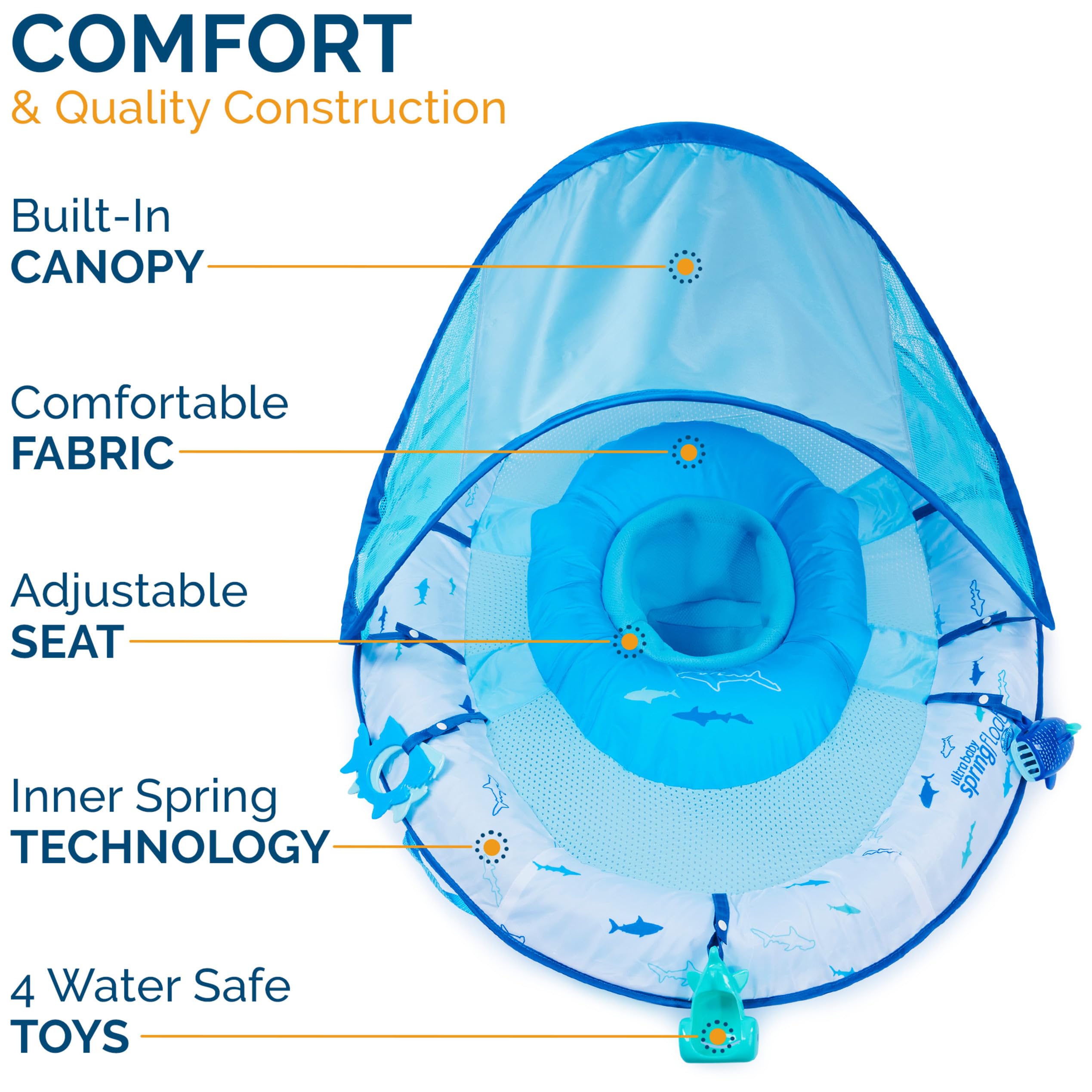 Swimways Ultra Baby Spring Float, Premium Inflatable Baby Pool Float with Sun Canopy, Fast Inflation & Carry Bag (9-24 Months), Mermaid Toys for Kids