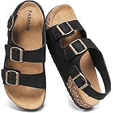 Cork Sandals with Back Strap for Men and Women, Adjustable Double Buckle Arch Support, Slip-On Slide Shoe Orthotic Footwear with Cork Footbed for Indoor Outdoor Summer Beach