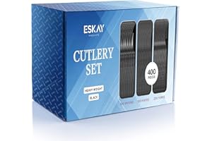 ESKAY PRODUCTS Heavy Weight Plastic Silverware Set - 200 Forks, 100 Knives, 100 Spoons - Disposable Cutlery Combo (Black)