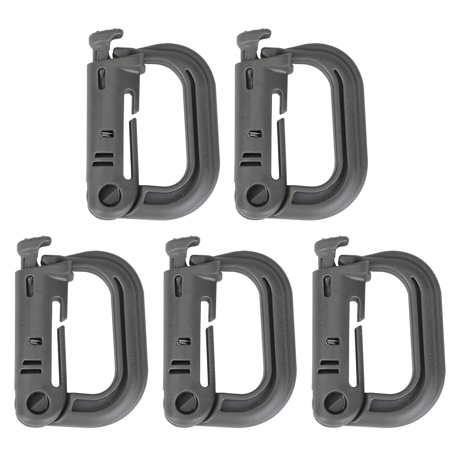 Huntvp 5pcs D-Ring Locking Carabiner,Tactical Carabiner Clip D Shape Keychain Clips Hook Belt Hanging Carabiner Hook Molle Backpack Buckle for Outdoor Climbing Accessories (Gray-5pcs）