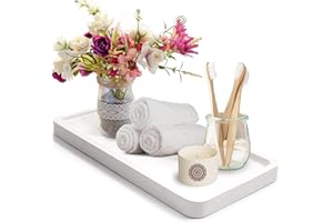 KOLWOVEN Bathroom Vanity Tray - Elegant Organizer for Cosmetics, Jewelry, Perfume, Candles, Key - 11.8 x 5.9 inches Natural Acacia Wood Tray for Bathroom, Kitchen, Countertop, Toilet Tank (1, White)