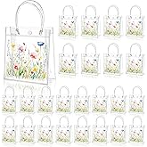 Tioncy 24 Pcs Wildflower Clear PVC Gift Bags Wildflower Baby in Bloom Baby Shower Party Favor Bags with Handles Candy Treat Basket for Wedding Birthday Baby Party Supplies