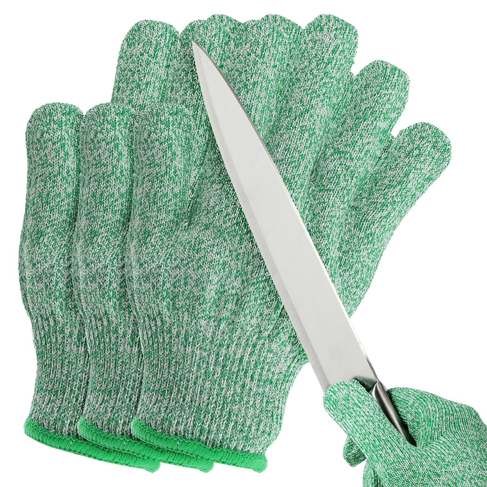 PATIKIL Cut Resistant Gloves, 3 Pair Level 5 Protection Anti Cutting Gloves Cut Proof Gloves for Kitchen Wood Carving Working, Large, Green