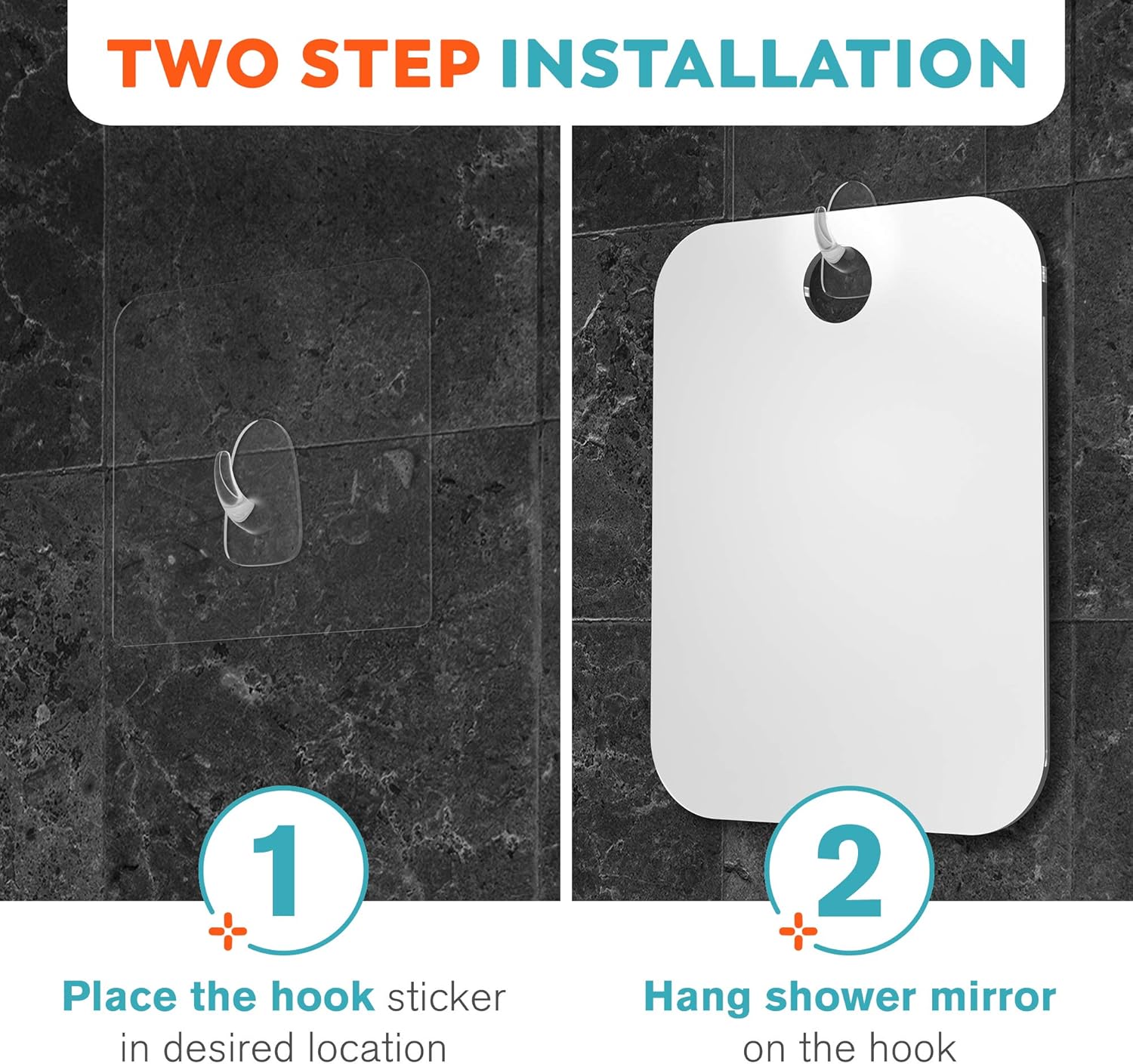 HONEYBULL Shower Mirror (Large 8x10 inches) Flat Fogless Mirror with Razor Hook, Anti Fog Technology, Waterproof & Shatterproof, Bathroom Accessories for Men & Women -
