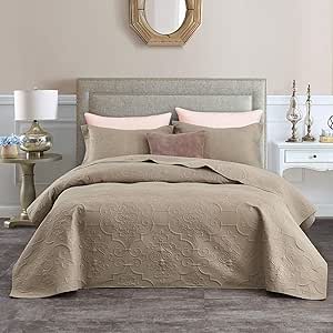 Amazon.com: CHIXIN Quilt Set Twin Size Taupe - 2 Piece Reversible Bedspread Coverlet Set 