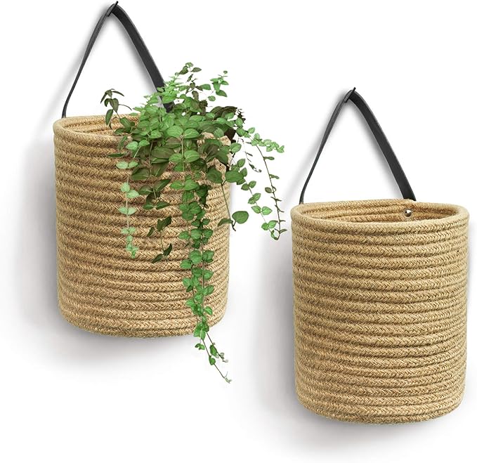 Goodpick 2pack Jute Hanging Basket Small Woven Hemp Hanging Basket