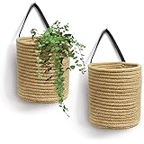 Goodpick 2pack Jute Hanging Basket - Small Woven Fern Hanging Rope Basket Flower Plants Wall Basket Decor Set Boho, 7.87 x 7 