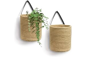 Goodpick 2pack Jute Hanging Baskets - 7.87" x 7" Small Woven Fern Hanging Basket Flower Plants, Jute Woven Basket