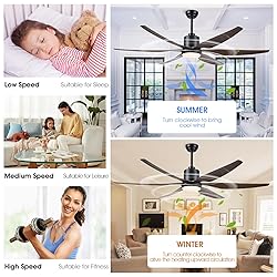 Kviflon 66 inch Large Ceiling Fans with Lights