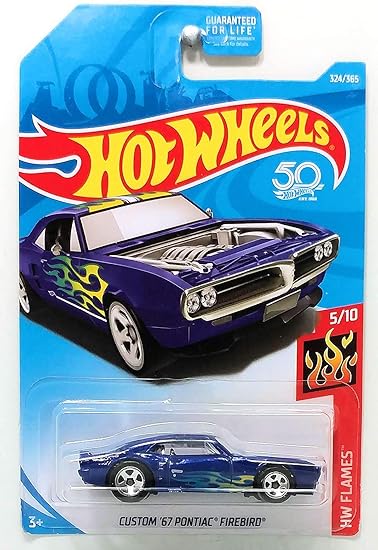 Tiny Toes Hot Wheels Flames 5/10, Blue Custom 67 Pontiac Firebird 324/365 50TH