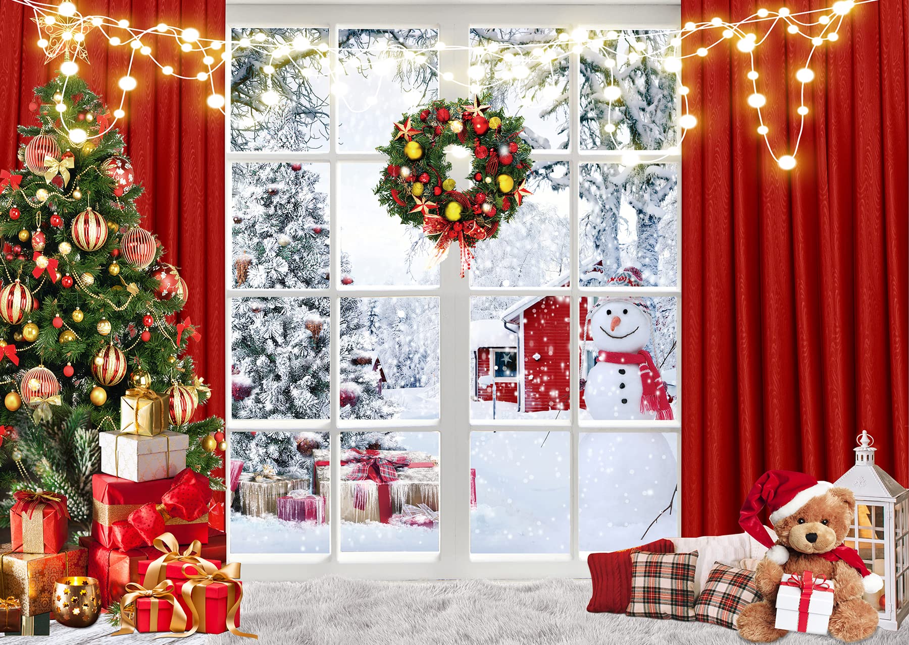 LTLYH 8x6ft Christmas Trees Backdrop Christmas