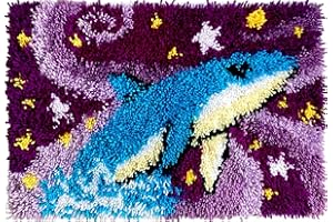 KITSMASTER Galaxy Whale Latch Hook Kit for Adults | Starry Sky Craft Project with Pre-Printed Canvas, Yarn & Tool - Purple & Blue Ocean Fantasy Rug Making Kit 23.6''x15.8'' (Whale's Dream)