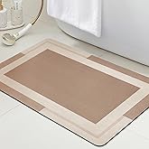 Ultra Thin Bath Mat, Upgrade Backing Non Slip Thin Bath Mats Fit Under Door, Quick Dry Ultra Absorbent Bathroom Rugs, Machine Washable Bath Rugs for Bathroom, Bathtub, Light Brown/Bordered/32"x20"