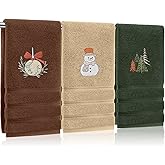 Hillsuren 3 Pcs Neutral Christmas Hand Towels Christmas Ball Snowman Tree Embroidered Decorative Bathroom Towels for Bathroom Kitchen Winter Set, 100% Cotton, 13.3 x 29.5''