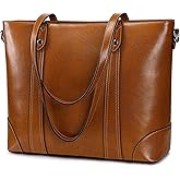 S-ZONE Leather Tote Bag for Women Office Shoulder Handbag 15.6 Inch Work Laptop Briefcase | Leather, Office, Shoulder, 15.6 Inch, Work, Laptop
