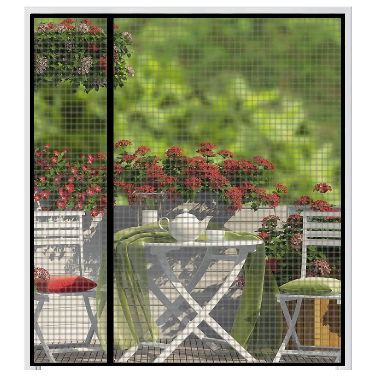 Photo 1 of wohomzy Magnetic Screen Door Fits Door Size 72" x 80", Screen Size 74" x 81", Reversible Left Right Quarter Opening,Top Middle Anti-Tearing Mesh Net Curtain with Magnet,Black