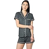 TAHARI 2 Piece Notch Collar Top and Shorts Pajama Set for Women, Soft Cozy Sets for Women