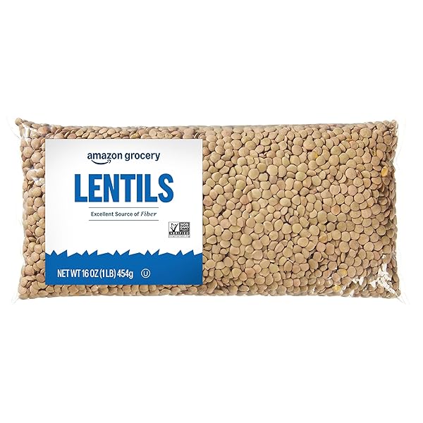 AMAZON GROCERY, LENTILS, NON GMO, EXCELLENT SOURCE OF FIBER, 16 OZ