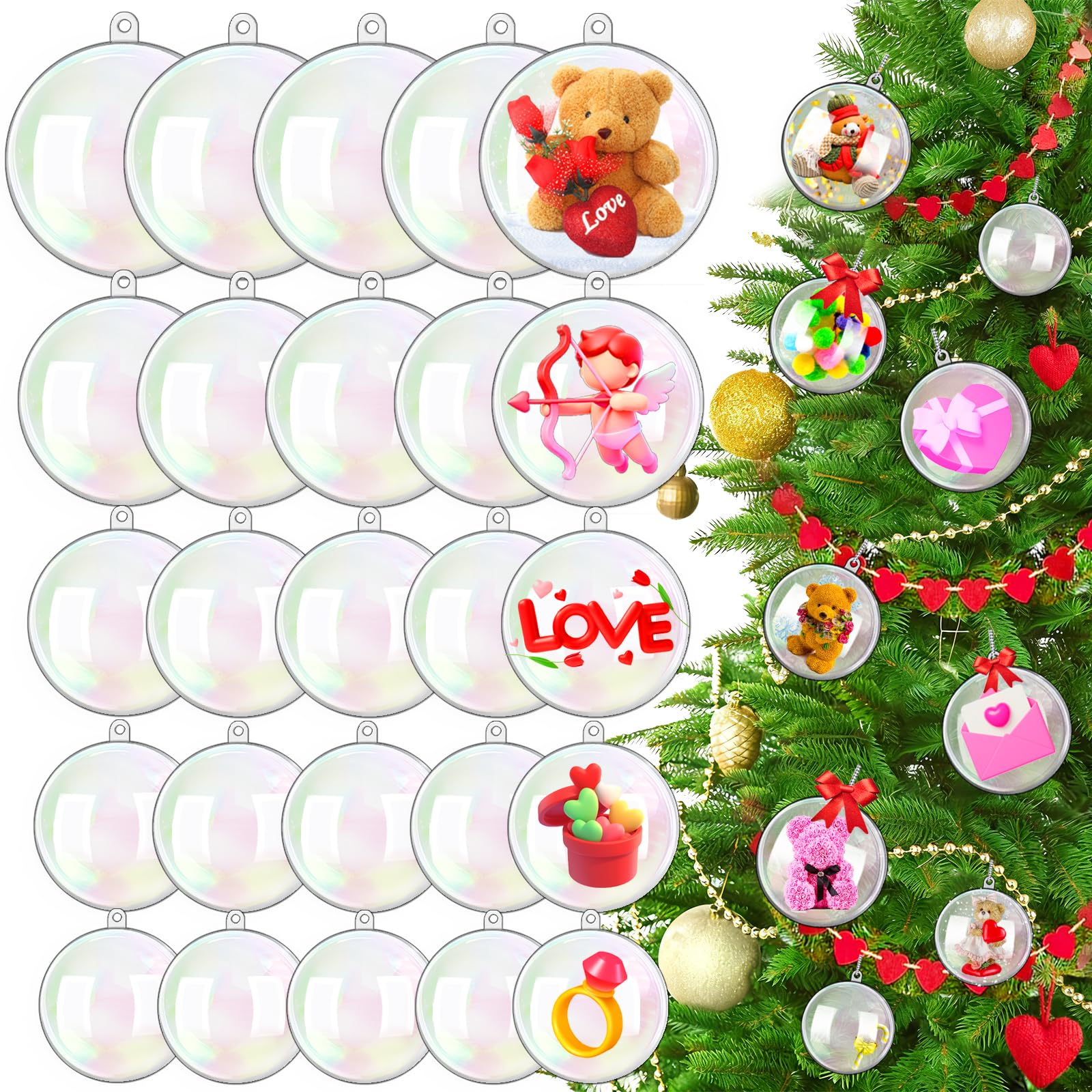 Photo 1 of 25Set 50Pcs Clear Plastic Fillable Ornaments,Transparent DIY Craft Ball Christmas Ornament for Valentine's Day,Wedding,Party,Home Decor,5 Sizes