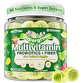 Kids Multivitamin Gummies, 20+ Super Greens Fruit and Veggies Supplement Superfood Daily Gummies with Probiotics for Kids Gummy Vitamins & Minerals for Tummy & Immune Support -Vegan, Sugar Free, 60Cts