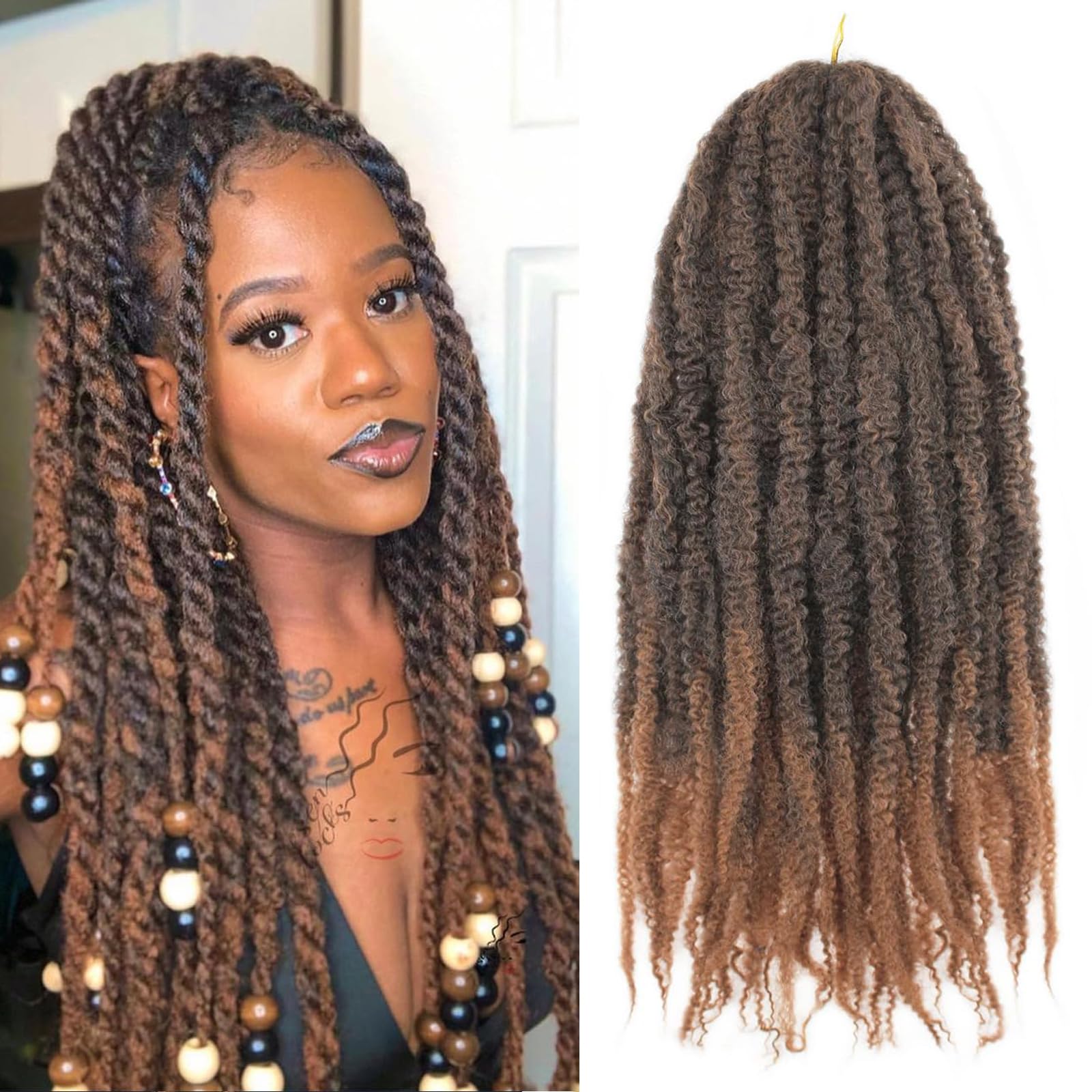 XIMENALU Marley Twist Braiding Hair Afro Kinky Curly Cuban Twist Hair Marley Twists Crochet Braids Synthetic Senegalese Twists Crochet Hair Extensions for Women (T30#, 18inch/6packs)