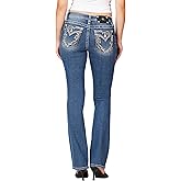 Miss Me Women's Western Boho Faux Flap Pockets Mid-Rise Bootcut Jeans