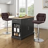 Yaheetech Bar Stools Set of 2 PU Leather Swivel Height Adjustable Brown view 2