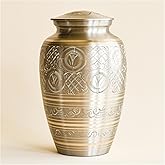 AspenStudio Platinum Brass Cremation Urn for Adult Human Ashes - Large Handcrafted Funeral Memorial Urns Brass Urn Capacity 225 lbs
