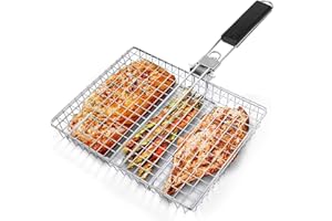 Aulonda Portable Stainless Steel Grill Basket with Detachable Handle – Heavy Duty BBQ Grilling Basket for Outdoor Cooking, Ca