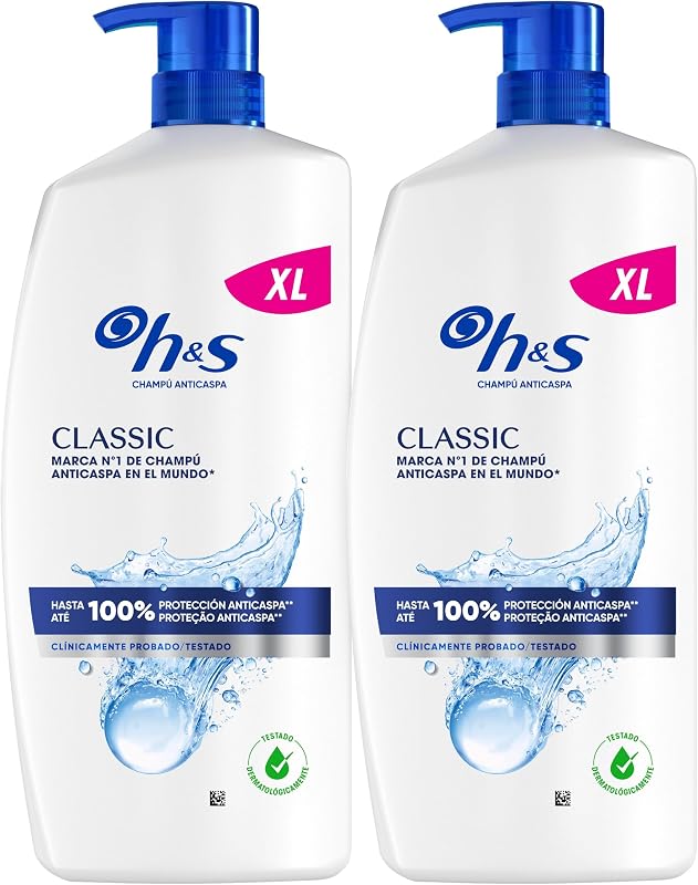 H&s classic shampoo anticaspa 2x800ml com dispensador, para uso diário. até 100% de proteção anticaspa, clinicamente comprovada. para todos os tipos de cabelo e couro cabeludo. sensação de frescura
